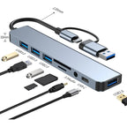 Hub Usb/tipoc 8 En 1 Puertos Usbc Usb2.0 Usb3.0 Sd  Tf Jack Negro