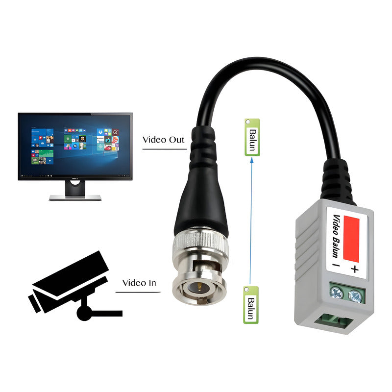 Par Video Balun Pasivo Cctv Hd 720p 1080p Hd-cvi/tvi/ahd Agua