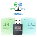 Mini Receptor Inalambrico Wifi Usb 2.4 Ghz 5ghz Wlan 600mbps