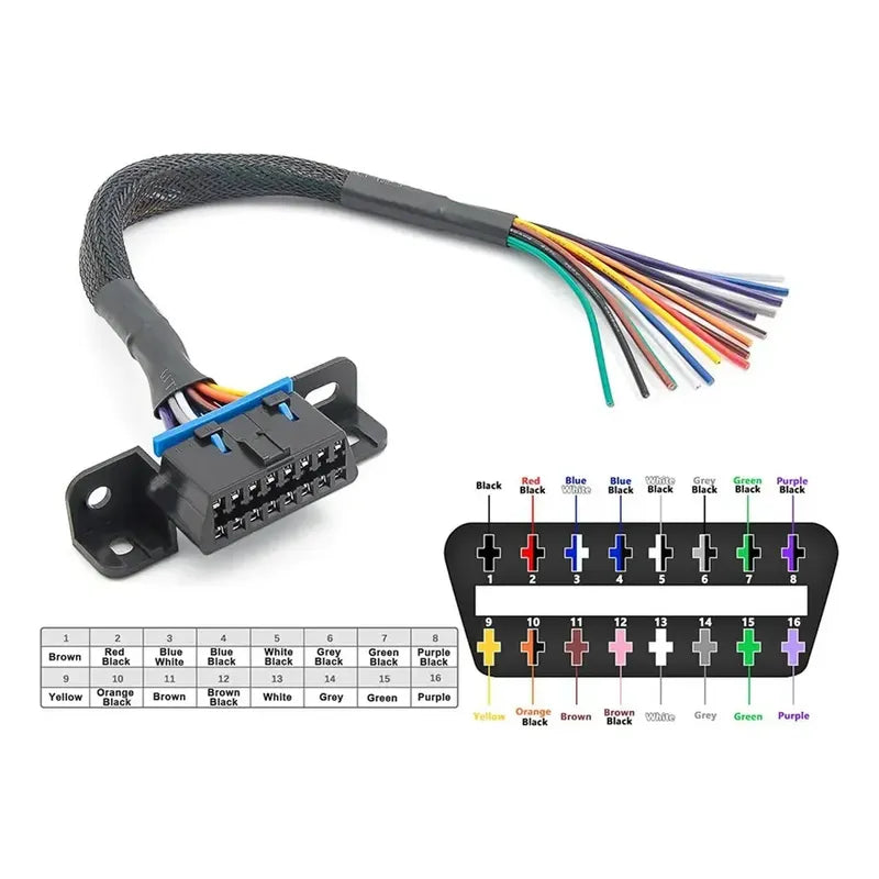 Cable Extension Obd2 J1962 16 Pines Conector Hembra 30cm