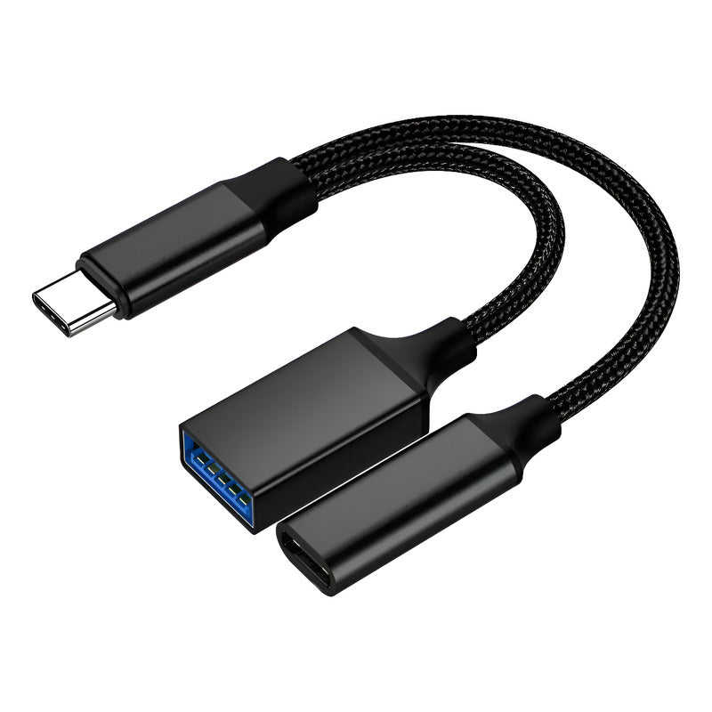 Adaptador Otg Tipo C Usb 3.0 Con Alimentación Macho Hembra Negro