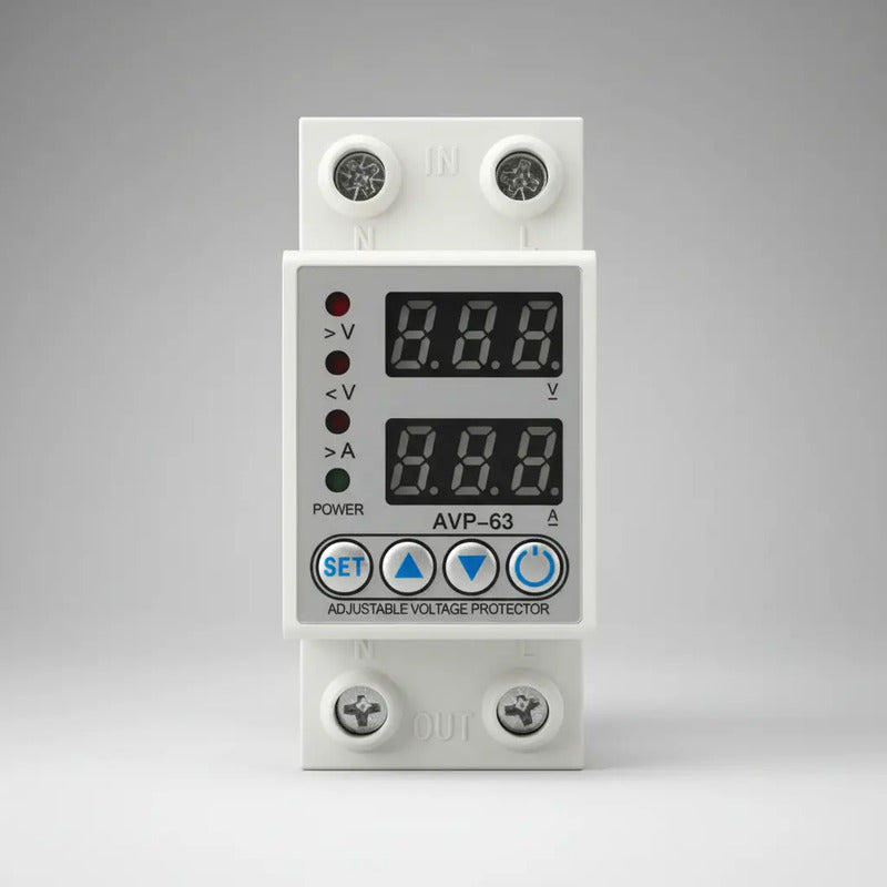 Protector Digital Ajustable Voltaje Amperaje 63a 220v Din Beige