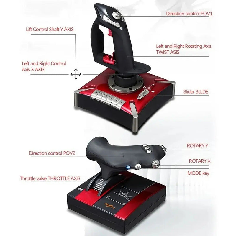 Joystick Simulador Vuelo Pxn-2119 Pro Palanca Usb Control Rojo Con Negro