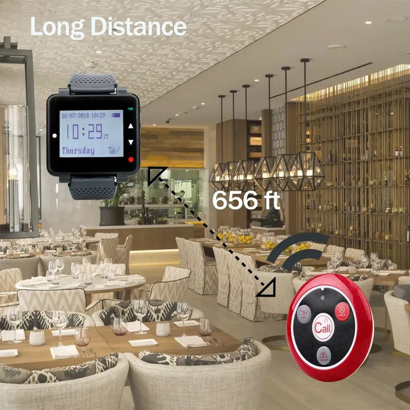 Localizador Mesas Garzon Boton Inalambrico Reloj Restaurant Negro