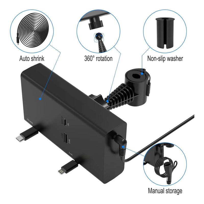 Estacion Carga Telefono 65w Asiento Trasero Auto Usb Cargado Negro