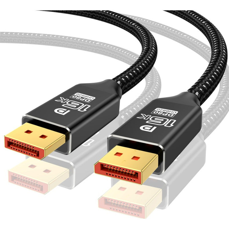 Cable Displayport 2.1 A 2.1 8k 16k 240hz 2m Negro Nylon Trenzado