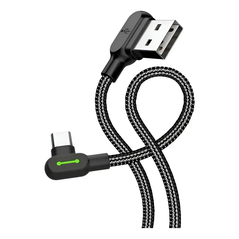 Cable Con Led Usb A Tipo-c 90º L 50cm Carga Rapida Datos Qc Negro