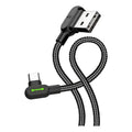 Cable Con Led Usb A Tipo-c 90º L 50cm Carga Rapida Datos Qc Negro