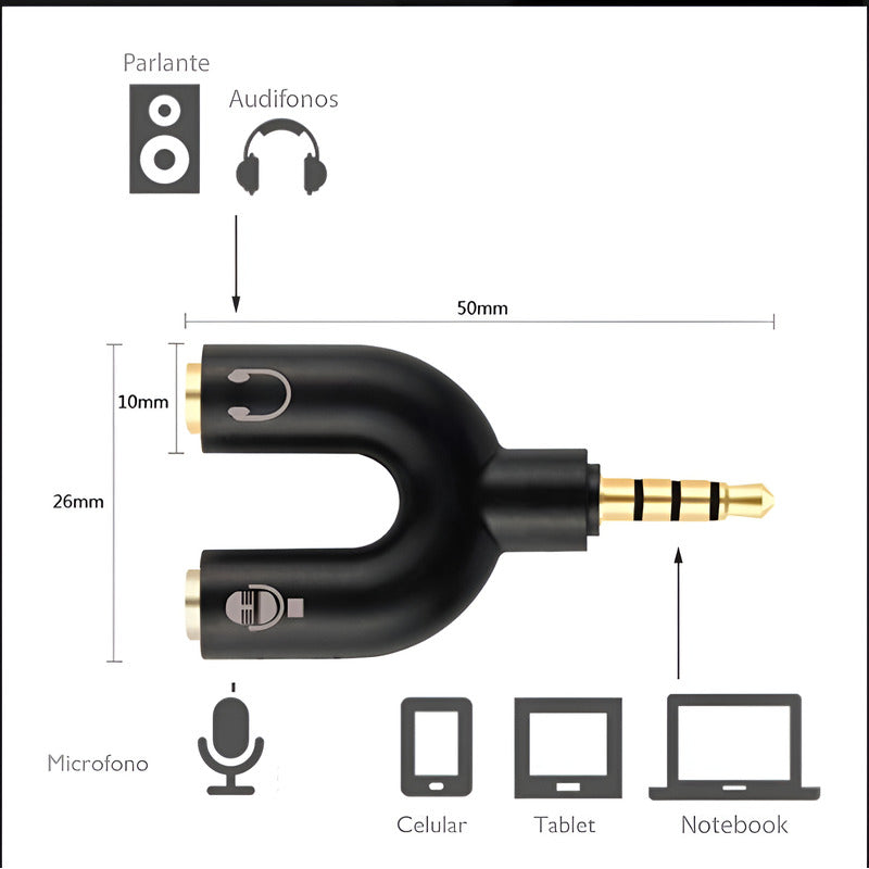 Adaptador 3.5mm Audio Macho Microfono Audifono Hembra Pololo