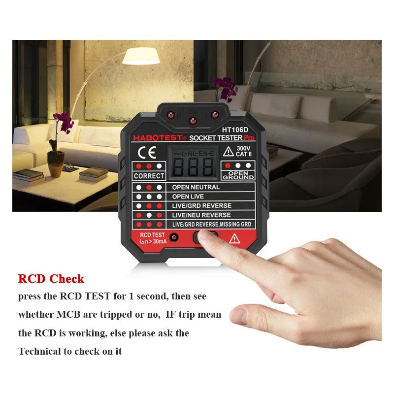 Probador De Diferencial Y Enchufes Tester 48-250v Lcd 220vac