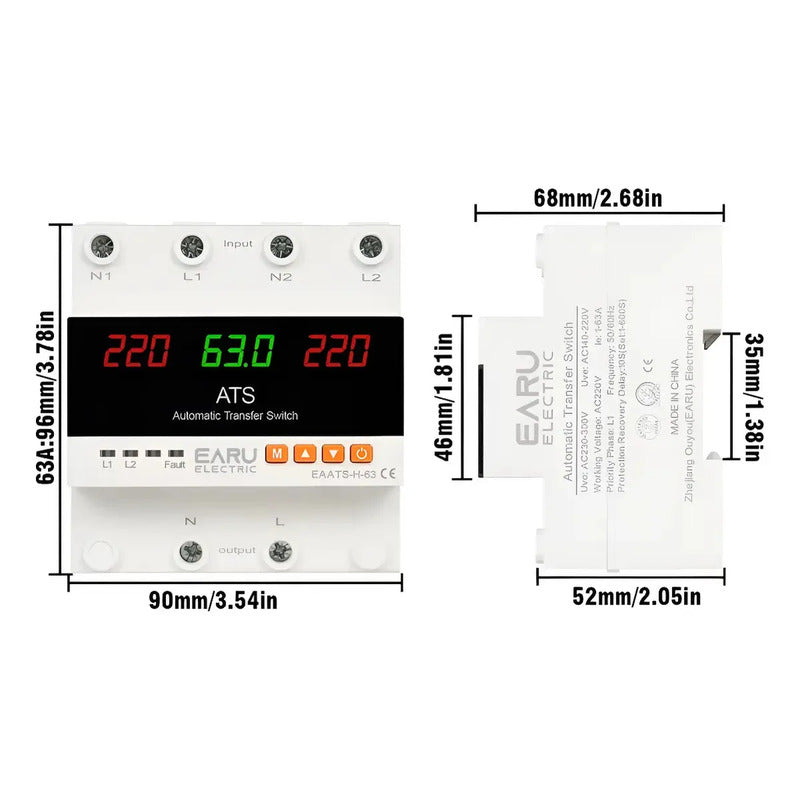 Ats Y Protector Voltaje Ajustable 220v 63a 2fa