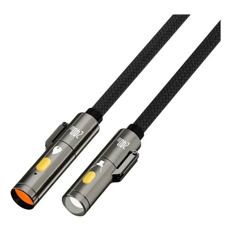 Cable Carga Rapida Usbc 240w 480mbps Con Linterna Encendedor Trenzado 1.2 Metros Negro