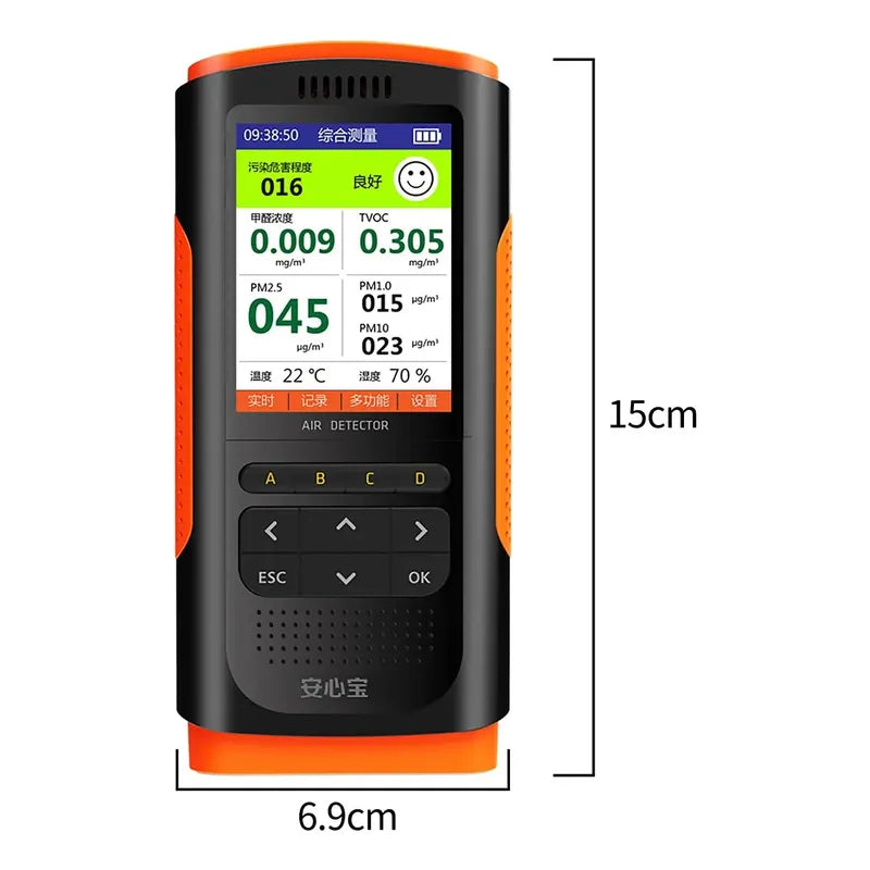 Monitor Calidad Aire Portatil Pm2.5 Detector Formaldehido Naranja