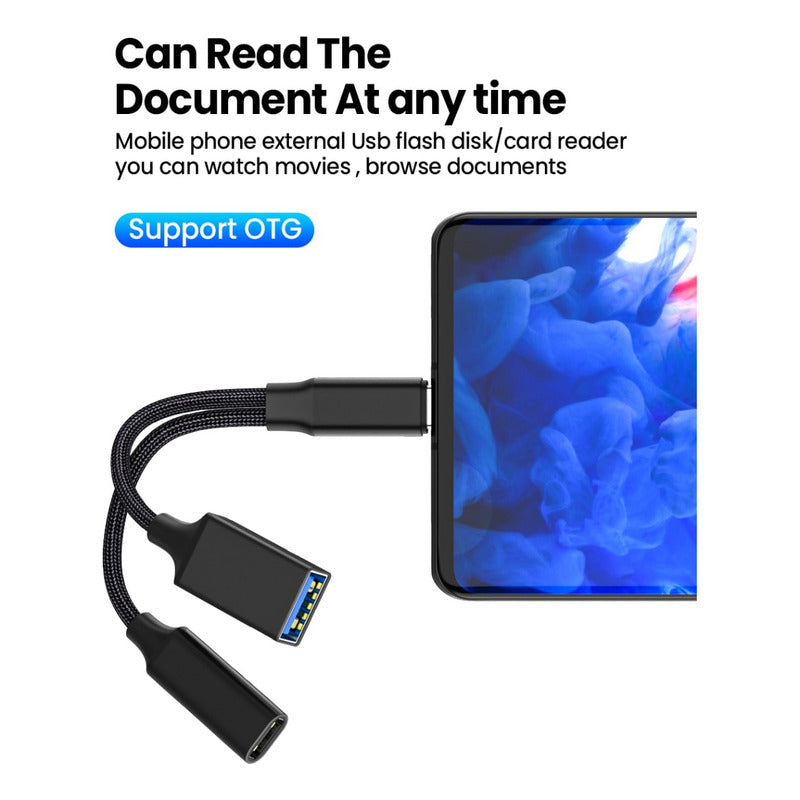 Adaptador Otg Tipo C Usb 3.0 Con Alimentación Macho Hembra Negro