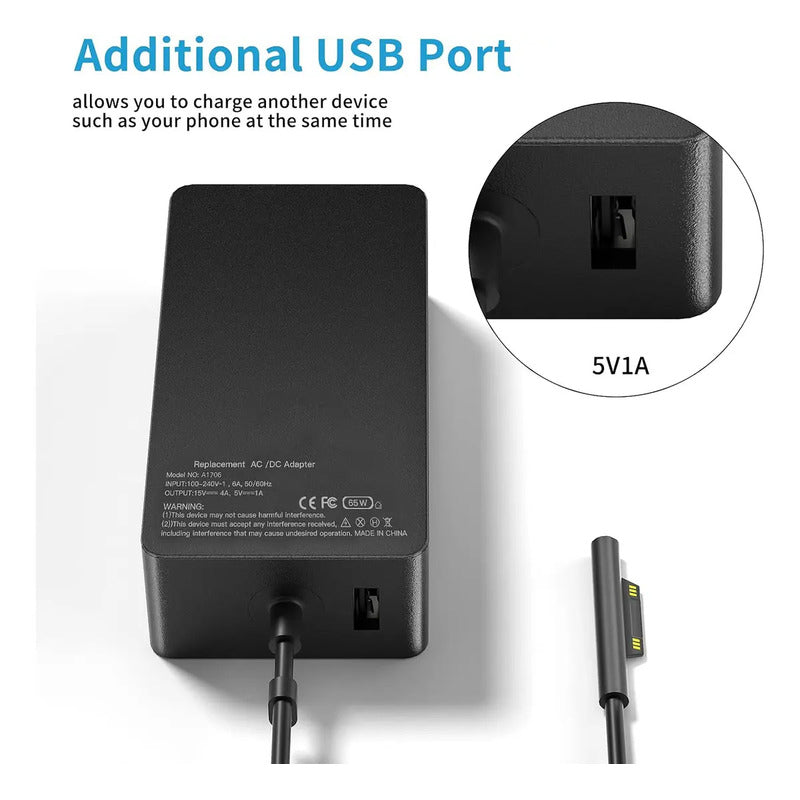 Cargador Para Microsoft Surface Pro 65w Laptop Tablet Negro