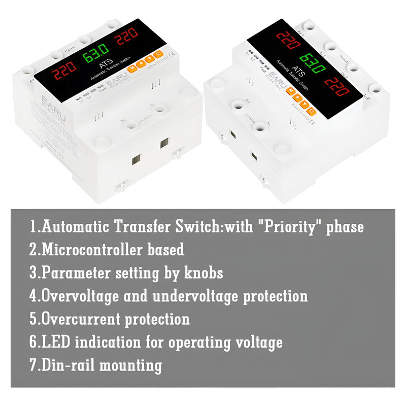 Ats Y Protector Voltaje Ajustable 220v 63a Transferencia 2fa