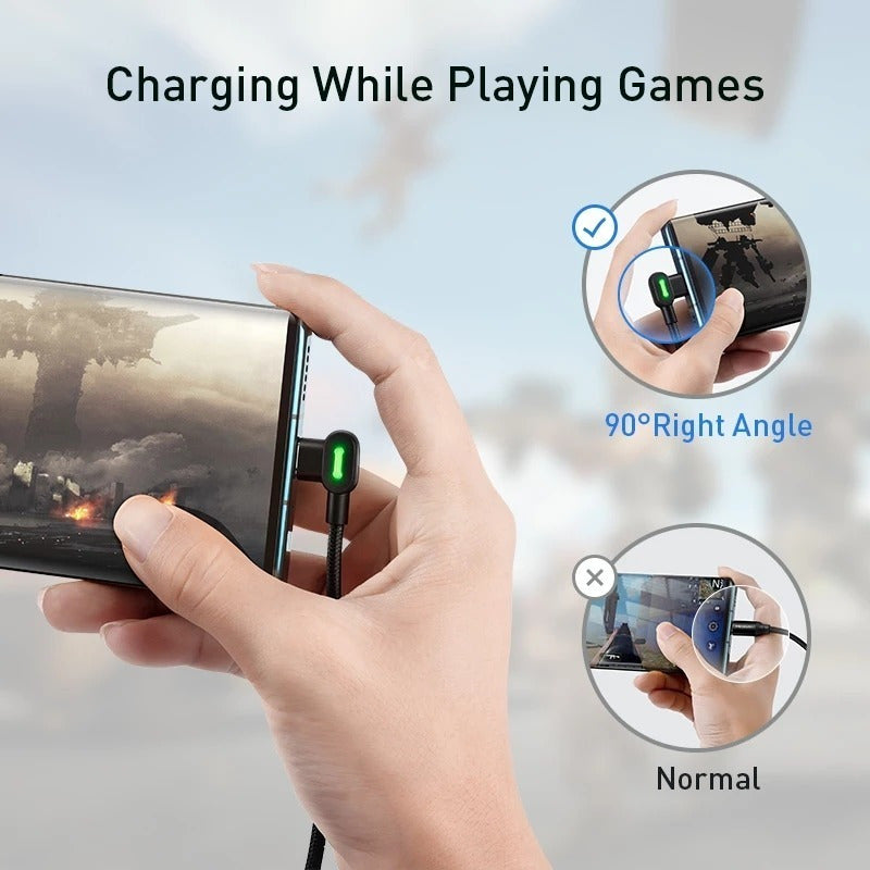 Cable Usb Tipo C 3.0 Carga Rápida 3mt 90° L Luz Led 3a Negro