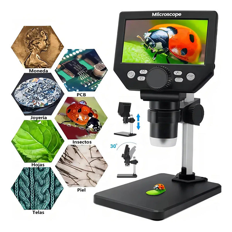 Microscopio Electronico Digital Pantalla 4.3 Pulgadas 1000x Usb Hd 10.mp Negro