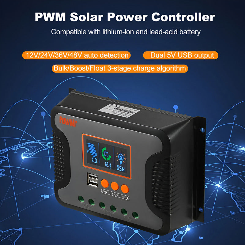 Controlador Carga Solar 60a 12v 24v 36v 48v Pwm Lcd