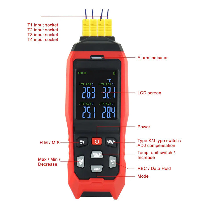 Termometro Ambiental 4 Canales Termocupla Data Logger Alarma