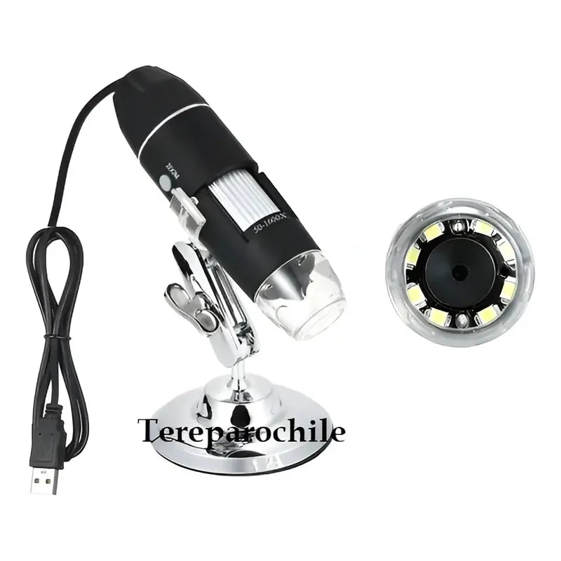 Microscopio Digital Usb 1600x Pc Notebook Celular Tab 8 Leds Negro