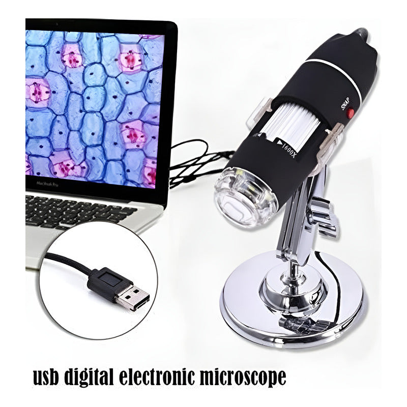 Microscopio Digital Usb 1600x Pc Notebook Celular Tab 8 Leds Negro