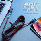 Cable Usb Tipo C 3.0 Carga Rápida 3mt 90° L Luz Led 3a Negro