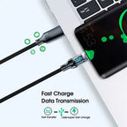Cable De Carga Usb A - Usb C Pantalla Led 120w Nylon Negro Negro