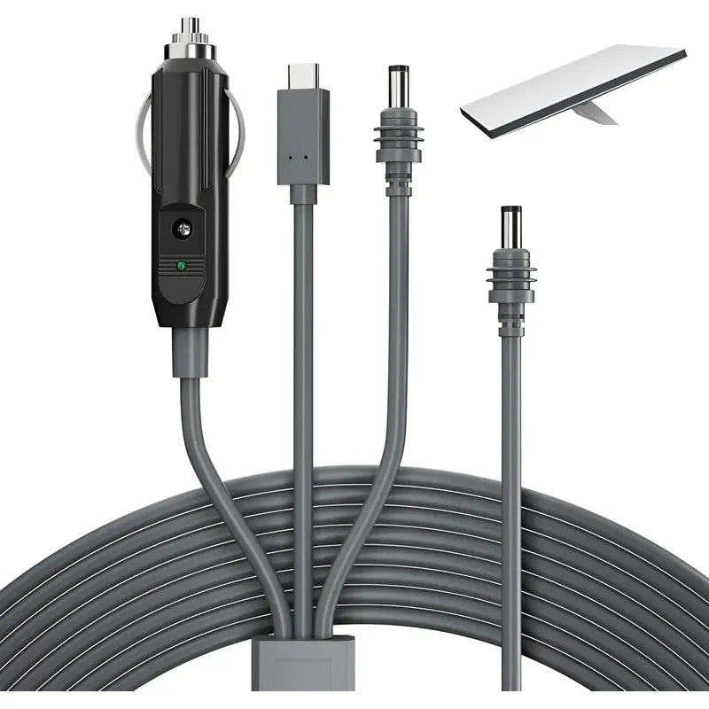 Cable Cargador De Auto 3 En 1 Para Starlink Mini Tipo C 2mt Negro Y Gris