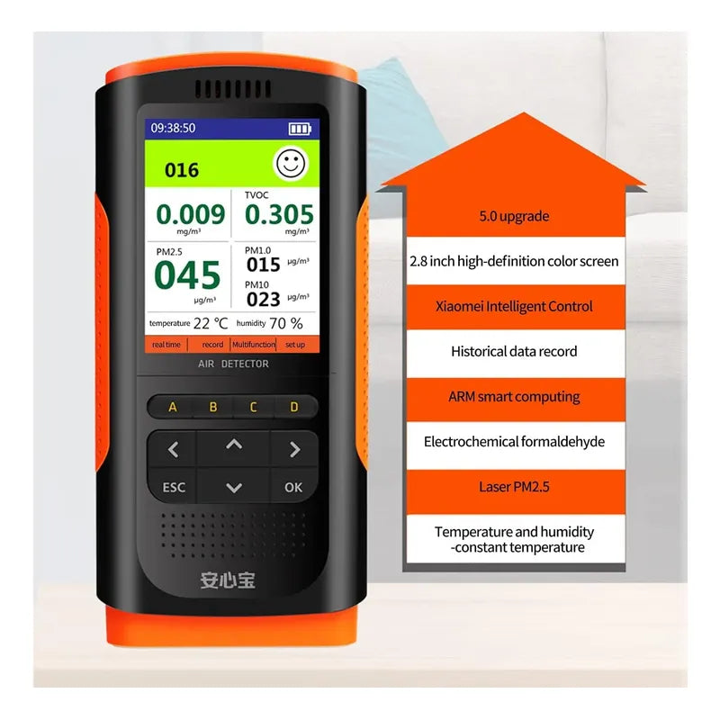 Monitor Calidad Aire Portatil Pm2.5 Detector Formaldehido Naranja