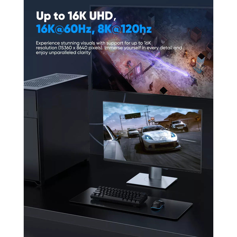 Cable Displayport 2.1 16k 60hz 8k 80gbps 4k 240hz 2mt Uhbr20