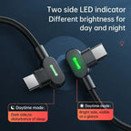 Cable Usb 60w Tipo-c A Usb-c Carga Rápida 2mt 90° -2 Led -3a Negro