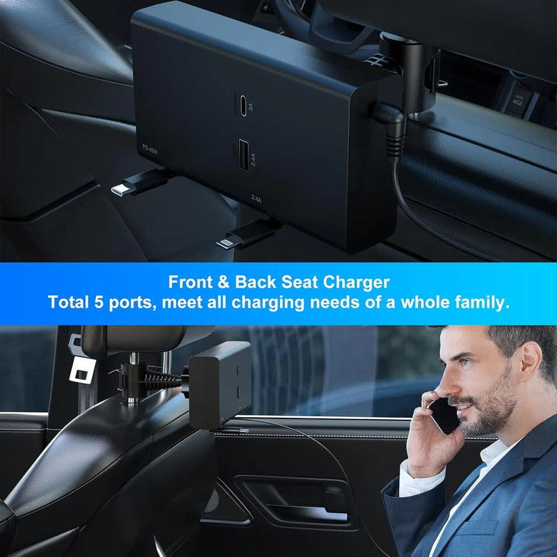 Estacion Carga Telefono 65w Asiento Trasero Auto Usb Cargado Negro
