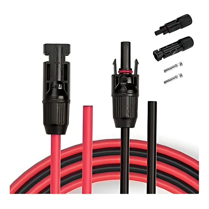 Par Cable Solar Fotovoltaico 6mm 2x10mt Con 4 Conectores Mc4 Cable Rojo Y Negro