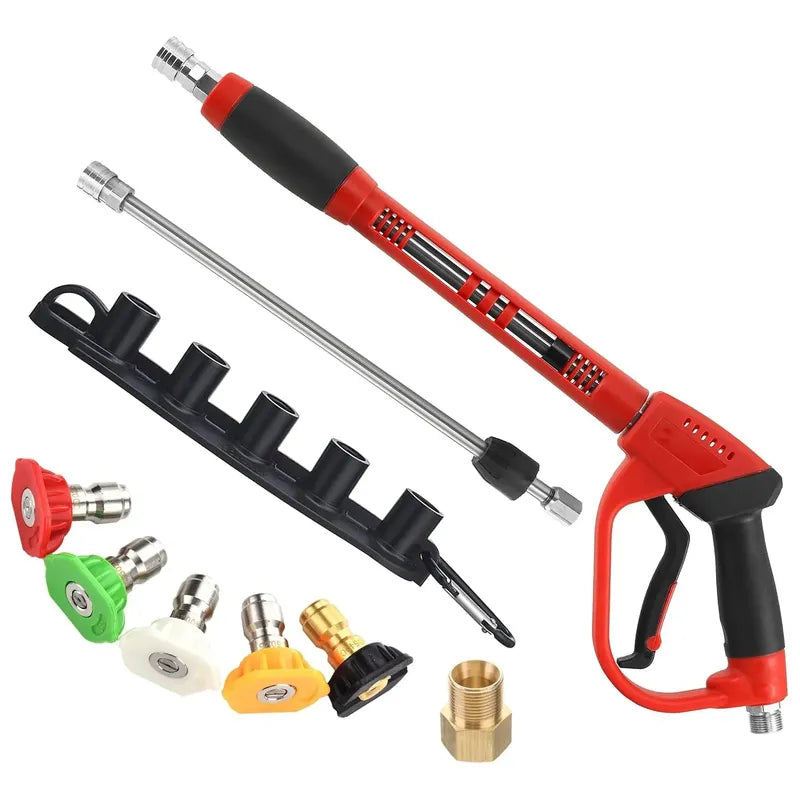 Pistola Hidrolavadora + 5 Boquillas Altapresion 5000 Psi Rojo Y Negro