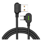 Cable Usb Tipo C 3.0 Carga Rápida 3mt 90° L Luz Led 3a Negro