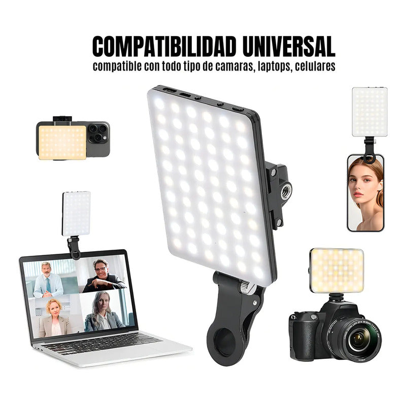 Panel Luz Lampara Con Clip Video Camara Para Telofono 60 Led Negro 3200k-5600k Ajustable