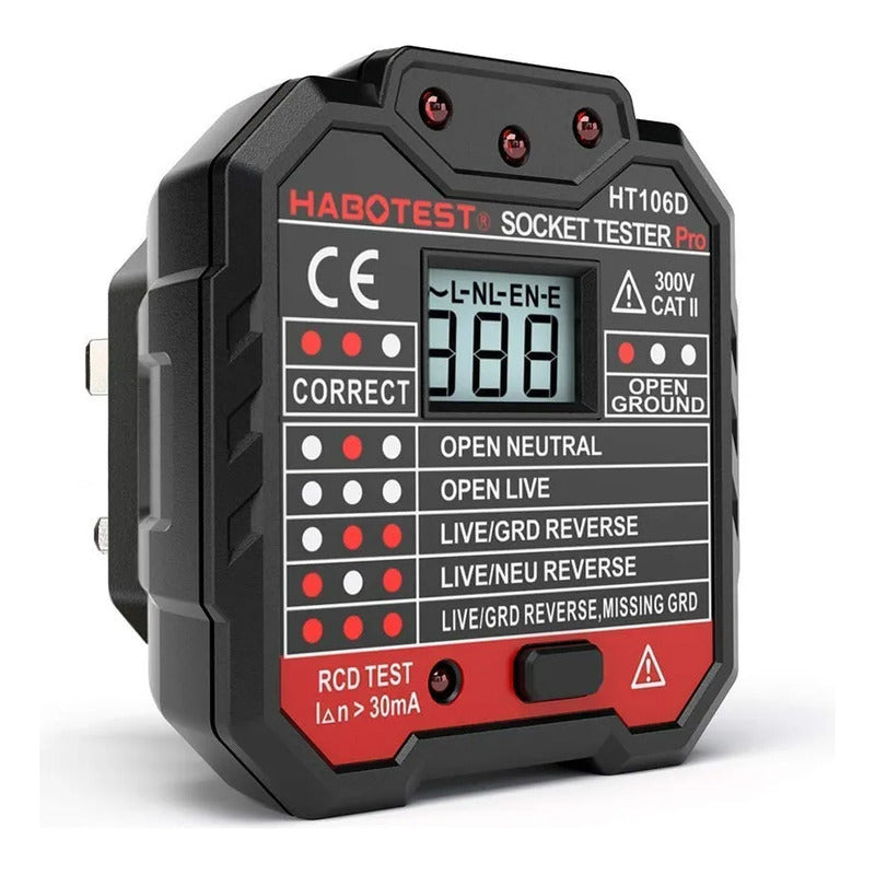 Probador De Diferencial Y Enchufes Tester 48-250v Lcd 220vac
