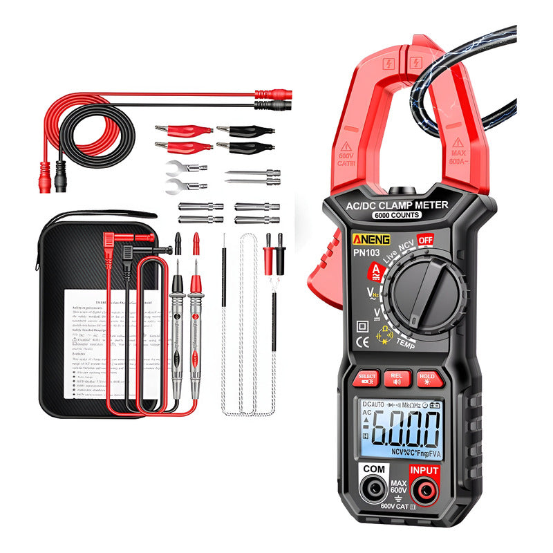 Pinza Amperimétrica Digital Tereparochile Pn103 Ac Dc 600a 600v Pantalla Lcd