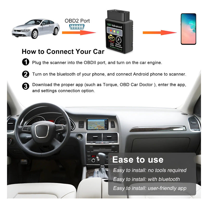 Scanner Elm327 Bluetooth Obd2 Hh V2.1 Auto Obdii Android