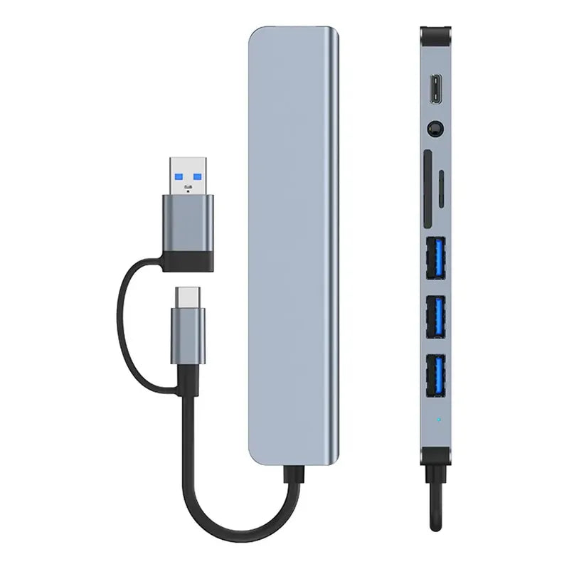 Hub Usb/tipoc 8 En 1 Puertos Usbc Usb2.0 Usb3.0 Sd  Tf Jack Negro
