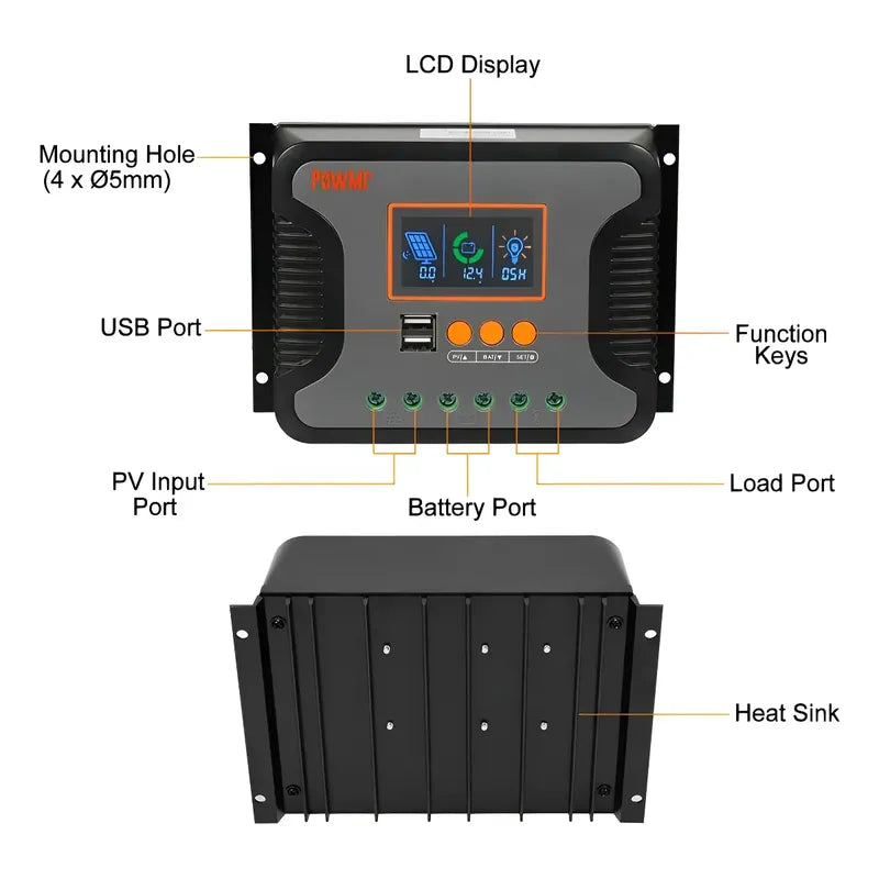 Controlador Carga Solar 60a 12v 24v 36v 48v Pwm Lcd