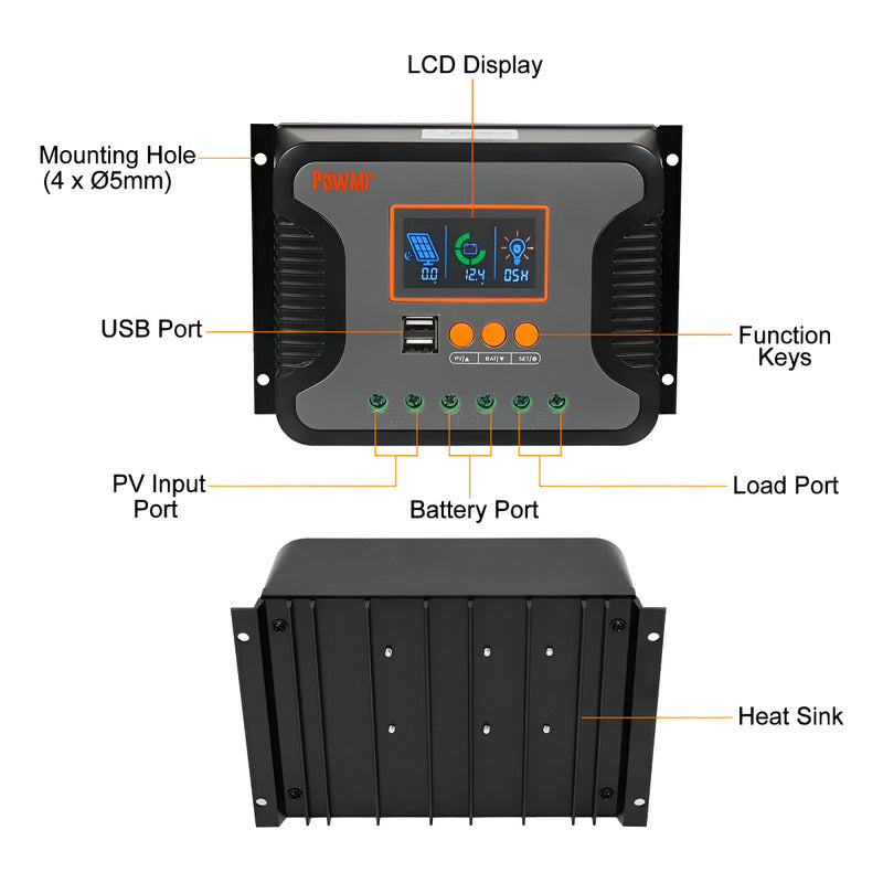 Controlador Carga Solar 60a 12v 24v 36v 48v Pwm Lcd