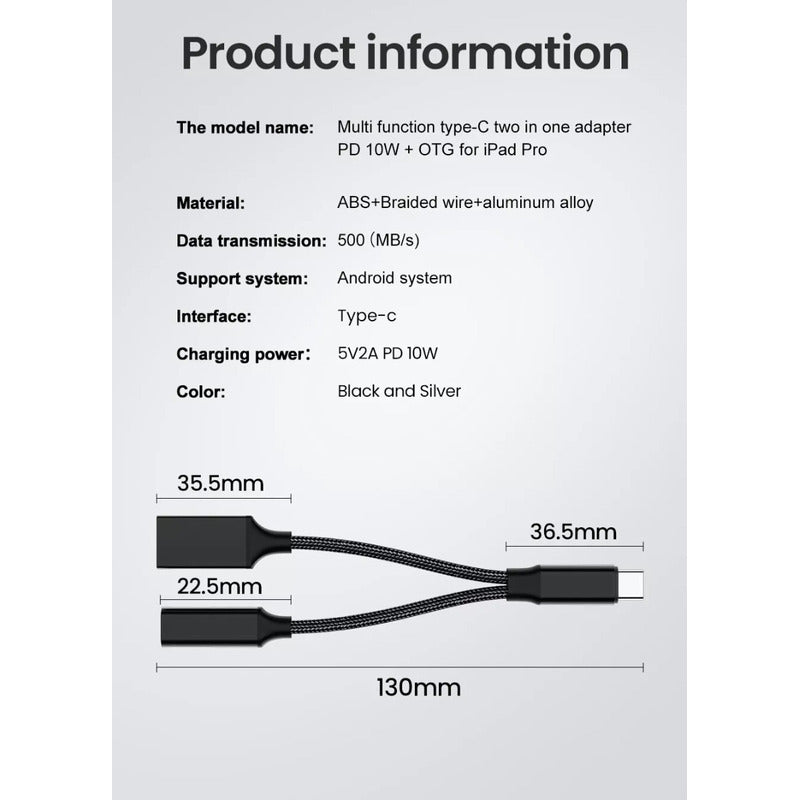 Adaptador Otg Tipo C Usb 3.0 Con Alimentación Macho Hembra Negro