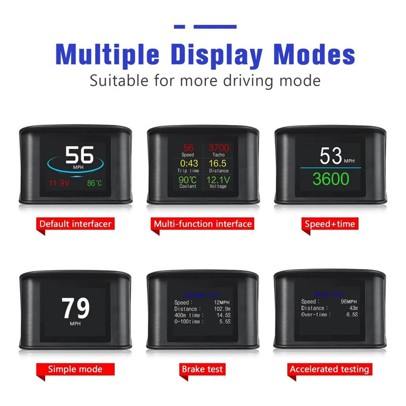 Velocímetro Obd2 Obdii Medidor Digital Inteligente Pantalla Temperatura Hora Consumo De Combustible Hud P10 Negro