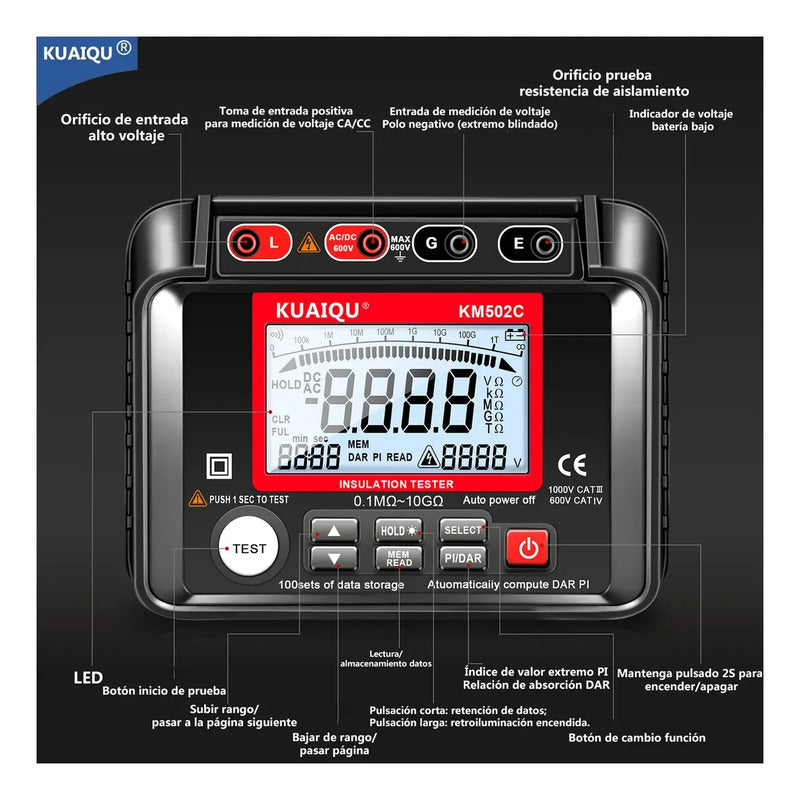 Probador Medidor Resistencia Aislamiento Megohmetro 1000v