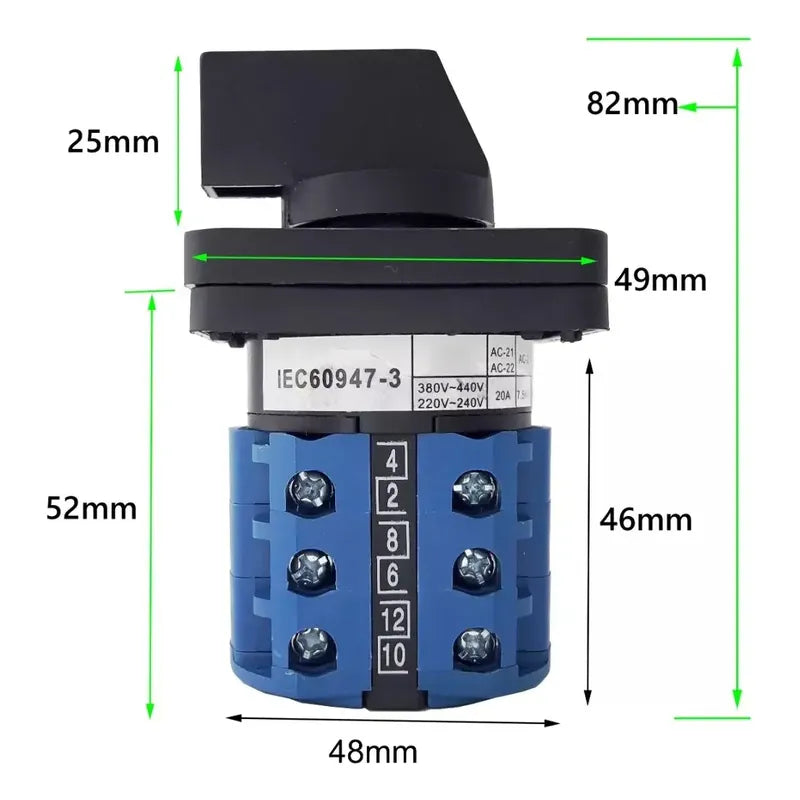 Switch Selector Conmutador Tipo Pacco 3 Posiciones 20a 1-0-2 Negro
