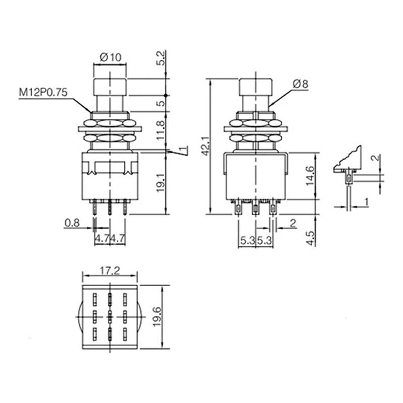 Switch Presion Pulsador Interruptor Pedalera 3pdt 9 Pines Azul Silver