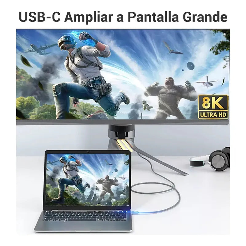 Cable Usb C A Displayport 1.4 8k 60hz 4k 144hz 2 Metros Alta Velocidad Resolución Gris