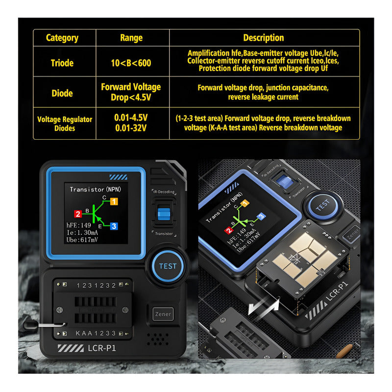 Probador Transistores Diodos Condensadores Tester Esr Lcr-p1
